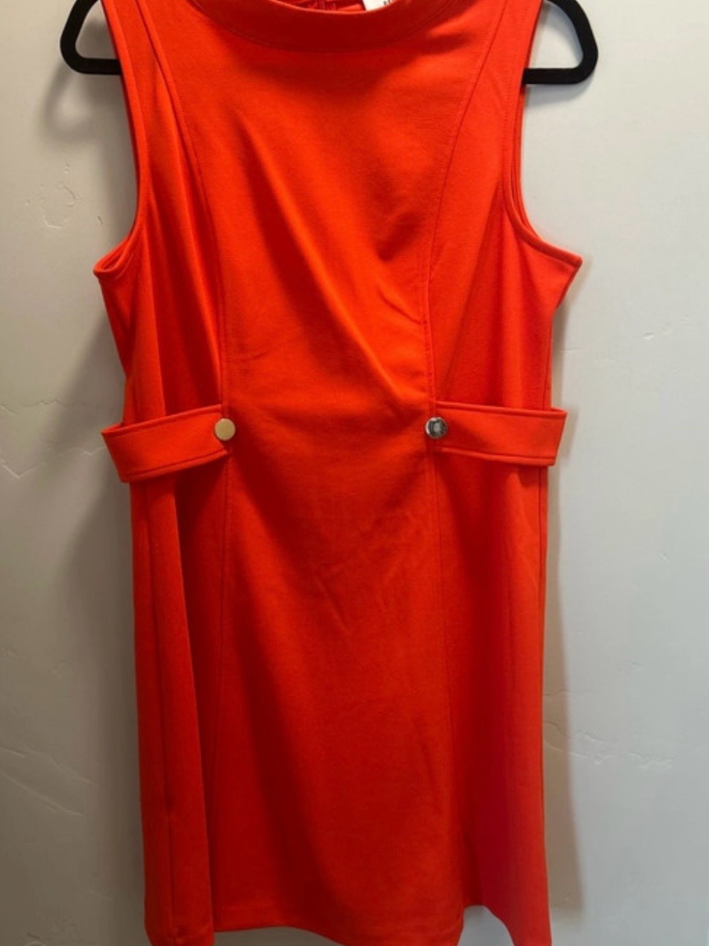 Sleeveless Bright Orange Midi Dress with Side Tab Details